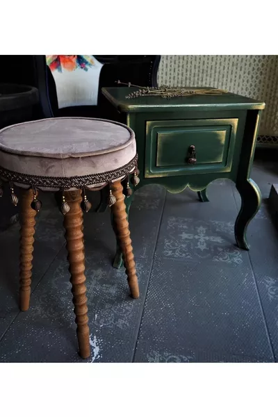Comodino Verde Oro Invecchiato con Un Cassetto Singolo