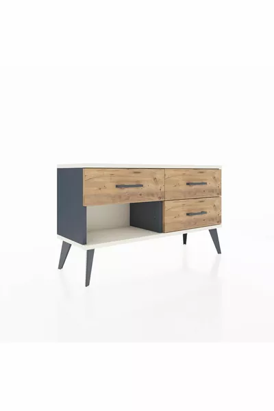 Commode Arges 3 tiroirs Anthracite-Gris pierre / Pin
