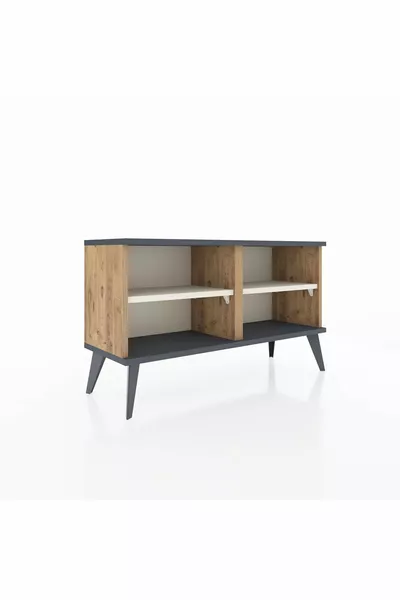 Commode Arges 2 étagères Pin-Anthracite / Pierre de lune