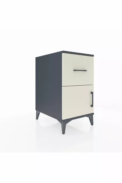 Kronos Nightstand with One Shelf, One Drawer, One Door - Anthracite-Cement