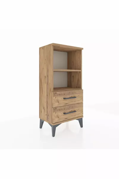 Arges Nightstand with 2 Shelves and 2 Drawers Pine-Pine