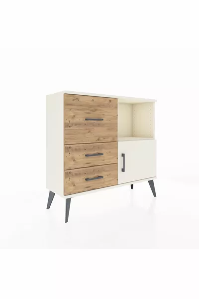 Arges Dresser Single Shelf 3 Drawers Single Door Moonstone-Moonstone/Pine