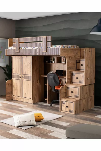 Ranza, Scrivania Naturale Ranza con Armadio 1 Letto Comfortyatak