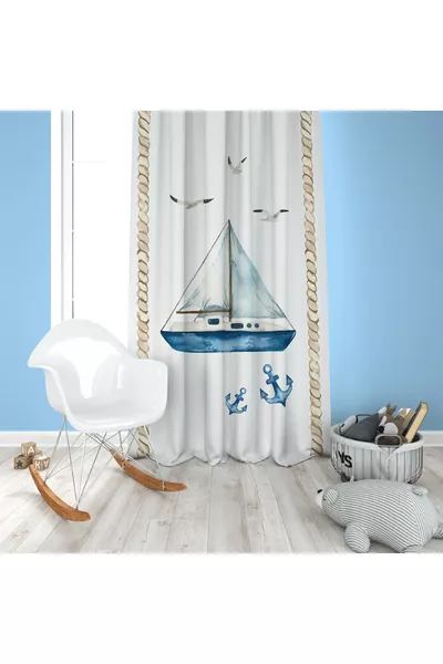 Ensemble de Chambre d'Enfant Marin (Rideau de Fond - Couverture et Oreiller - Tapis)