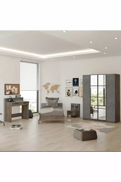 Teeny Teen Bedroom Set 4-Piece Concrete-Brown -CG