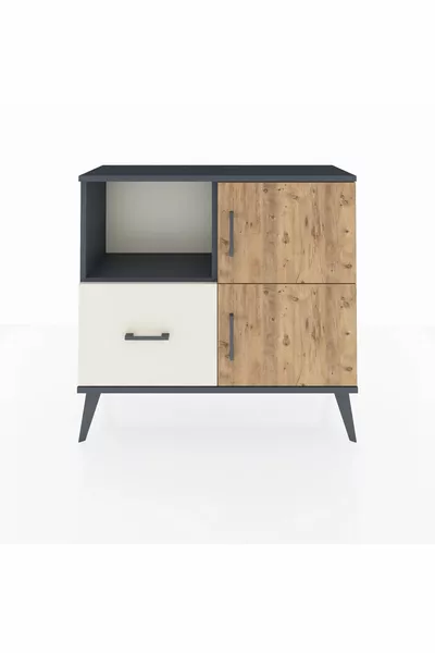 Arges Dresser with 2 Shelves, 1 Drawer, 2 Doors, Anthracite-Pine/Stone