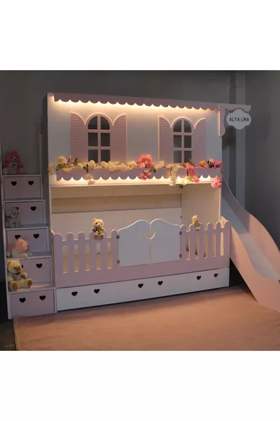 Alaçatı bunk bed with slides and a small bed