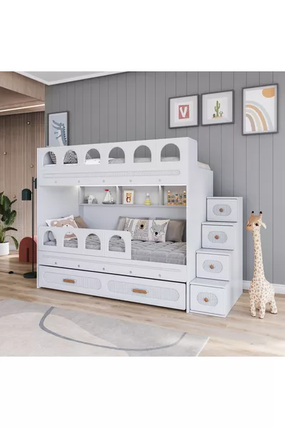 Barrel Loft Bed with Bunk (White)