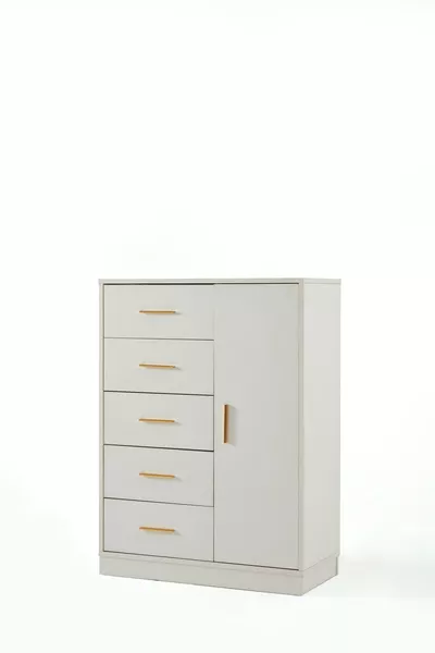 ASYA 5-Drawer Shelved Multipurpose Dresser & Laundry Basket