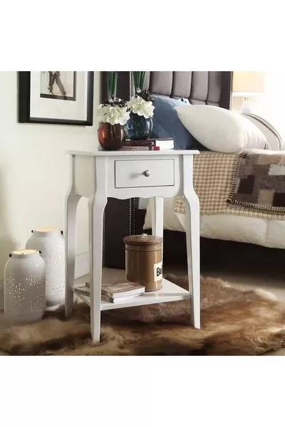 Solid White Lacquer Bonamy Nightstand with Drawer and Shelf - Side Table