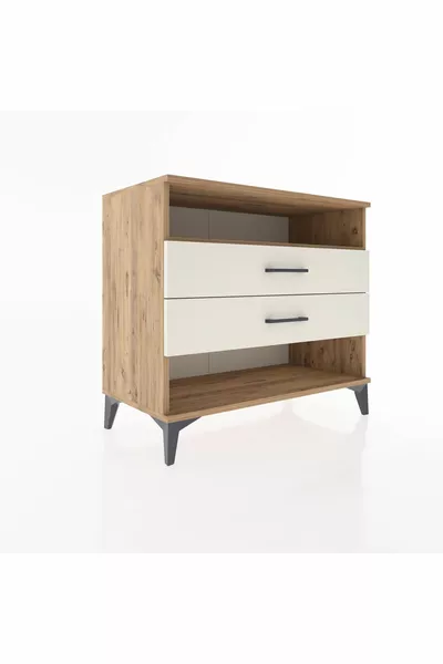 Commode Hyperion à une étagère et 2 tiroirs en pin-pierre d'onyx