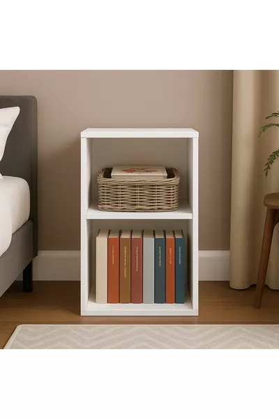 White Bedside Table Without a Lid – Modern Single-Shelf Nightstand