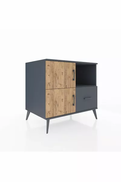 Kronos Comodino con 2 Ripiani, 1 Cassetto e 2 Ante, Antracite-Pino/Antracite