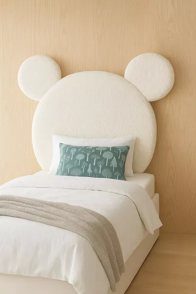 Headboard, White Plush, Single Bed Base Headboard, Mickey Mouse Plush Headboard