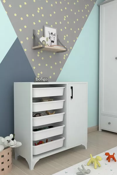 5-Basket Cabinet Multi-Purpose Cabinet Toy Cabinet Kayra White