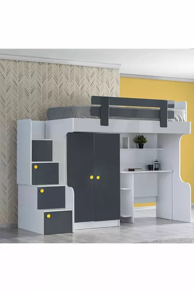 Lit superposé, lit superposé Metris, lit, bureau, armoire