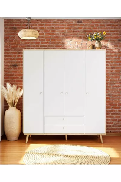 Armoire à tiroirs avec porte Tema 4 – Armoire à vêtements | Design scandinave, marron  cm