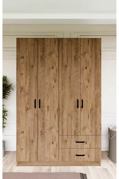 Armoire Yaman Çam à 4 portes et 2 tiroirs - Garde-robe
