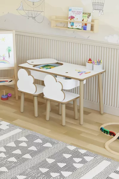 Ensemble Table Montessori pour enfants - Table de jeu - Table d'activités - Table d'animation avec 2 chaises Nuage