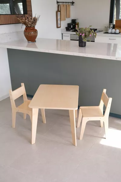 Montessori Wooden Children's Table and Chair Set (table + 2 chairs)