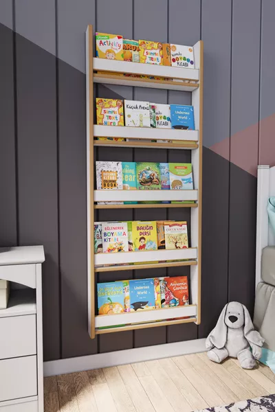 Bibliothèque pour enfants Montessori 5 étagères en MDF * Cm Blanc