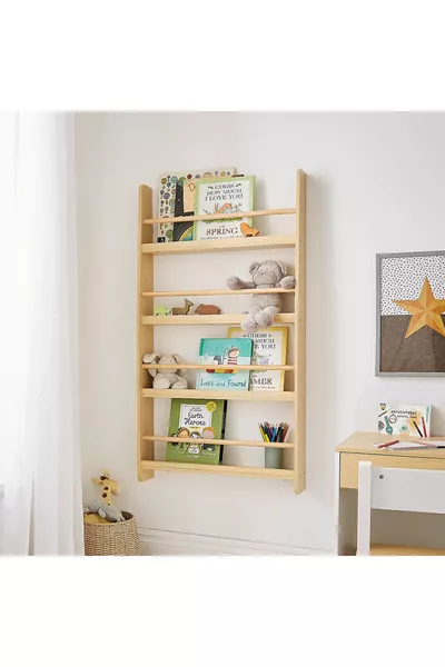 Étagère murale d'activités pour chambre d'enfant Montessori en pin naturel, bibliothèque Montessori pour maternelle