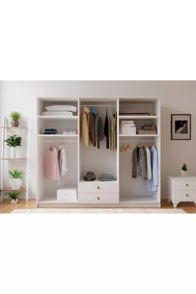 Armoire Ecem à 6 portes avec 2 tiroirs et miroir
