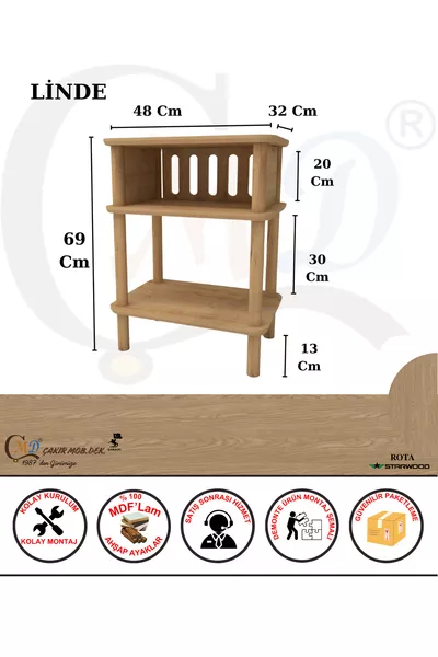 Commode Linde Minimaliste en MDF avec lames et pieds en bois ; Chambre - Salon - Bureau