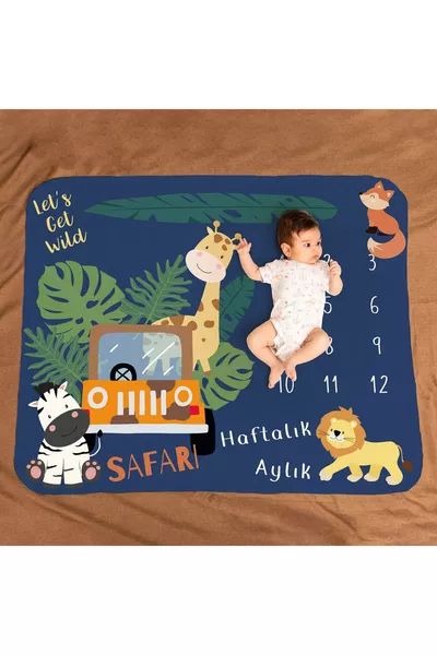 Safari Macerası Aylık | Haftalık Bebek Hediyesi Fotoğraf Çekim Battaniyesi