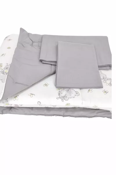 Bebek Yorgan Çarşaf Ve Yastıklı Üçlü Set Gri