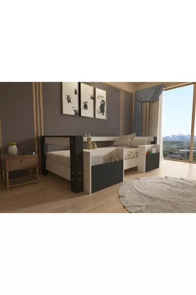 Lit enfant compatible Ninnimo Blanc Anthracite avec tiroirs