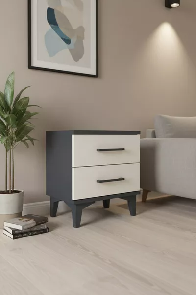 Silva Comodino 2 Cassetti Antracite-Avorio | Eleganza per la Camera da Letto